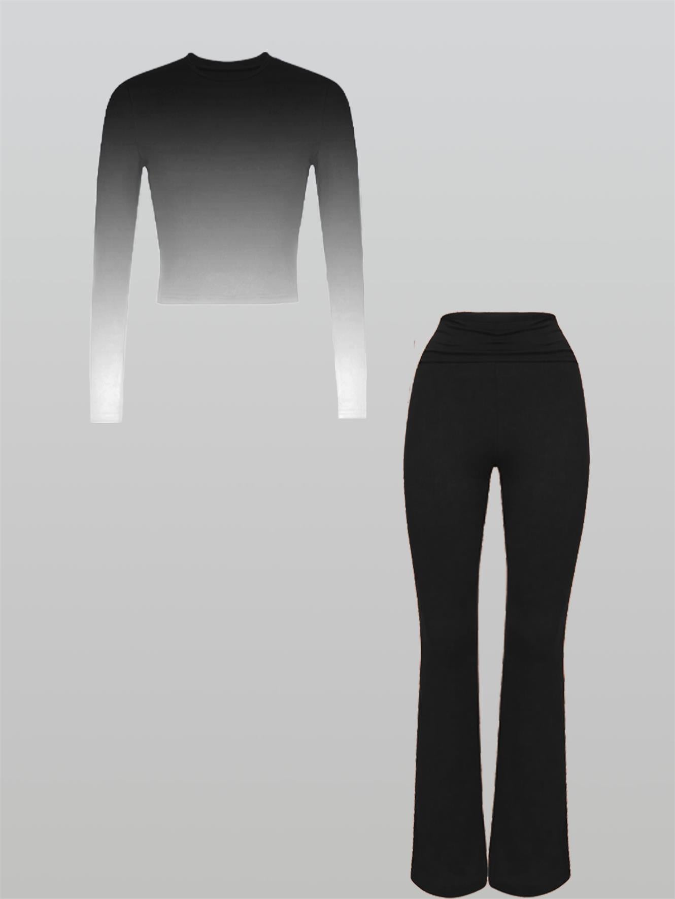 Two-Piece Tracksuit Set with Flared Leggings